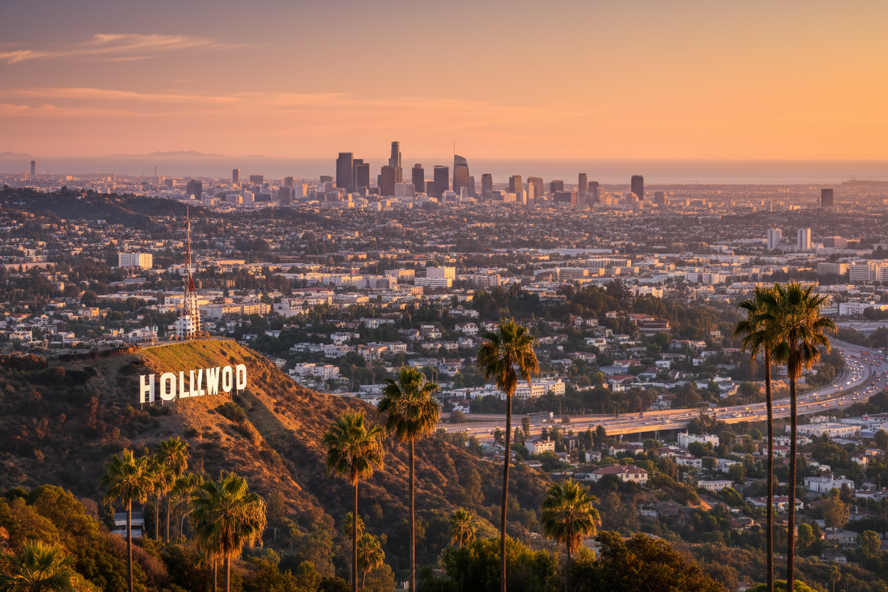 Hollywood Sign with LA cityscape