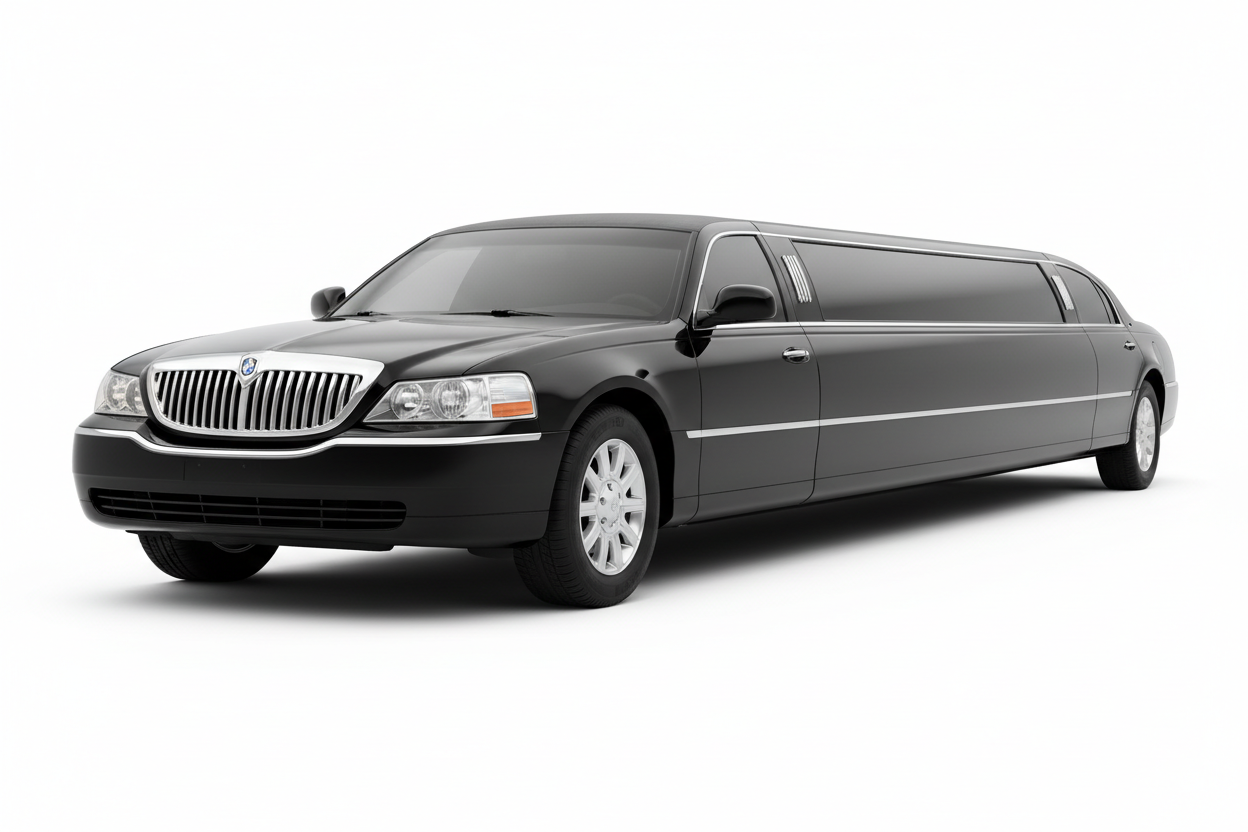 Black Stretch Limousine Front View White Background